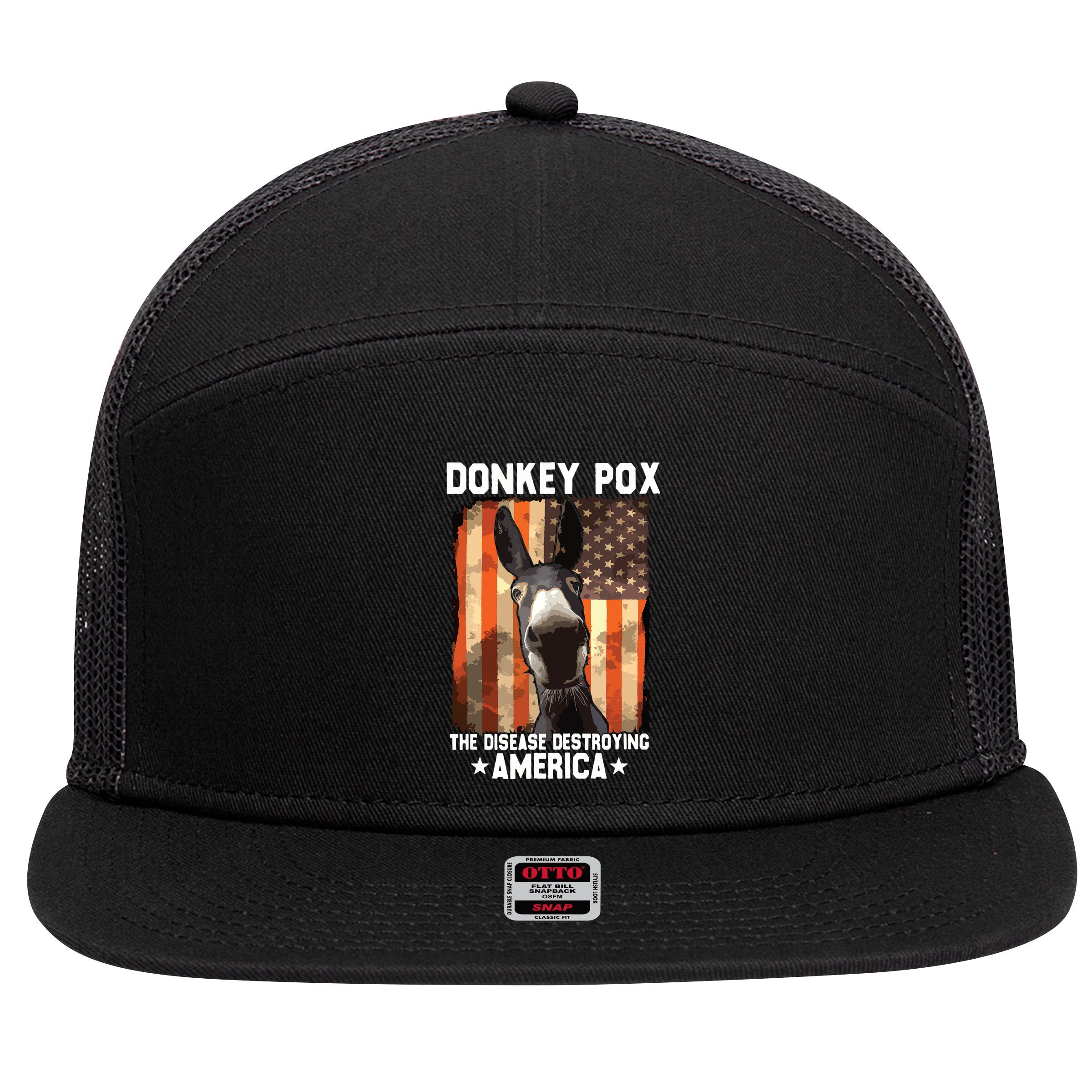 Donkey Pox The Disease Destroying America Donkeypox Funny 7 Panel Mesh Trucker Snapback Hat
