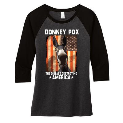 Donkey Pox The Disease Destroying America Donkeypox Funny Women's Tri-Blend 3/4-Sleeve Raglan Shirt