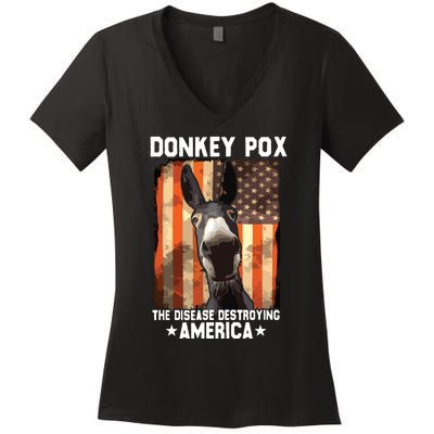 Donkey Pox The Disease Destroying America Donkeypox Funny Women's V-Neck T-Shirt