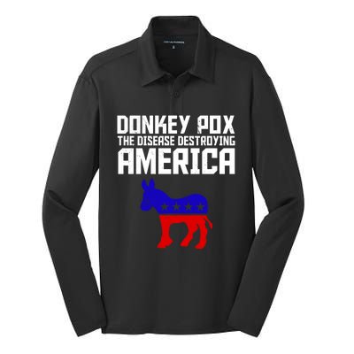 Donkey Pox The Disease Destroying America Anti Biden Silk Touch Performance Long Sleeve Polo