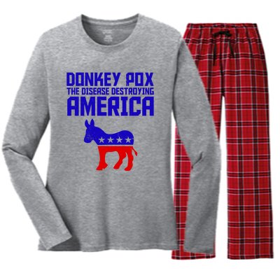 Donkey Pox The Disease Destroying America Anti Biden Women's Long Sleeve Flannel Pajama Set 