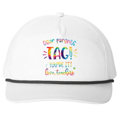 Dear Parents Tag Youre It Love Teacher Groovy Funny Teacher Snapback Five-Panel Rope Hat