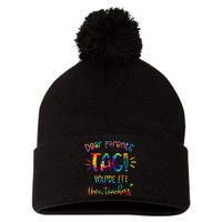 Dear Parents Tag Youre It Love Teacher Groovy Funny Teacher Pom Pom 12in Knit Beanie