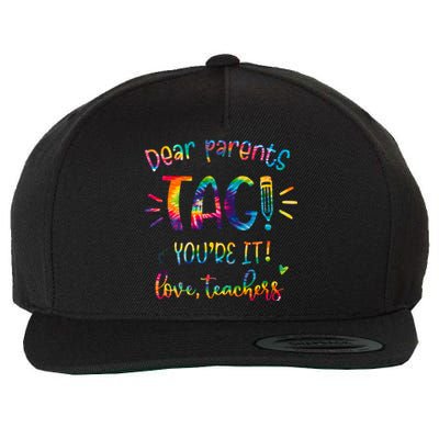 Dear Parents Tag Youre It Love Teacher Groovy Funny Teacher Wool Snapback Cap