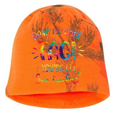 Dear Parents Tag Youre It Love Teacher Groovy Funny Teacher Kati - Camo Knit Beanie