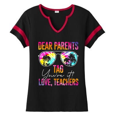 Dear Parents Tag Youre It Love Teachers Tie Dye Funny Gifts Ladies Halftime Notch Neck Tee