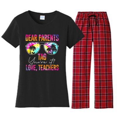 Dear Parents Tag Youre It Love Teachers Tie Dye Funny Gifts Women's Flannel Pajama Set