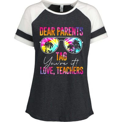 Dear Parents Tag Youre It Love Teachers Tie Dye Funny Gifts Enza Ladies Jersey Colorblock Tee