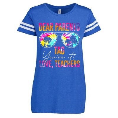 Dear Parents Tag Youre It Love Teachers Tie Dye Funny Gifts Enza Ladies Jersey Football T-Shirt