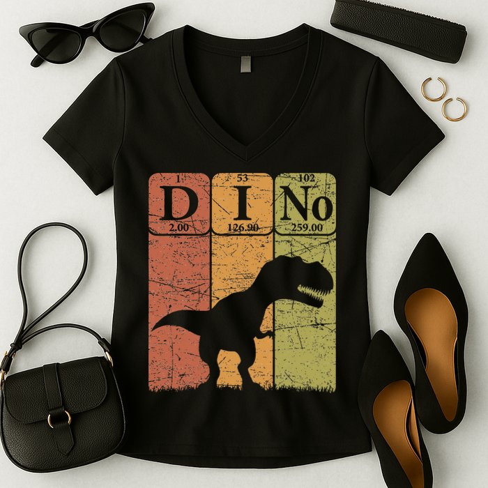 Dinosaur Periodic Table Elements T Rex Dino Paleontologist Women's V-Neck T-Shirt