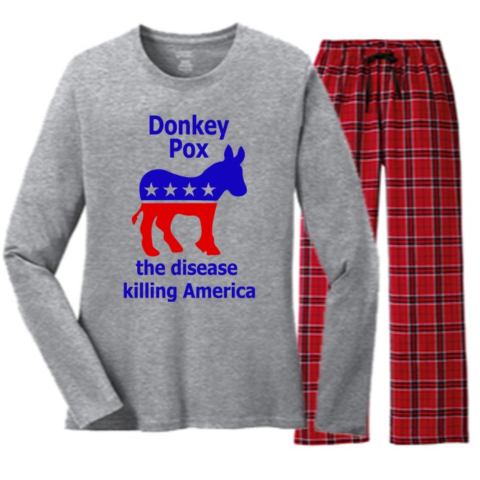 Donkey Pox The Disease Killing America Anti Liberal Women's Long Sleeve Flannel Pajama Set 