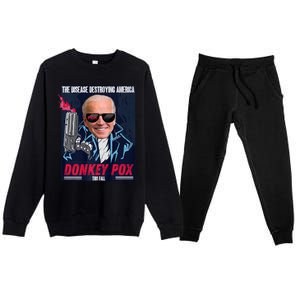 Donkey Pox The Disease Destroying America Funny Biden Meme Premium Crewneck Sweatsuit Set