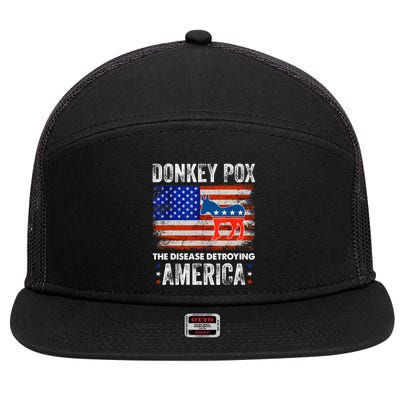 Donkey Pox The Disease Destroying America USA Flag Funny 7 Panel Mesh Trucker Snapback Hat