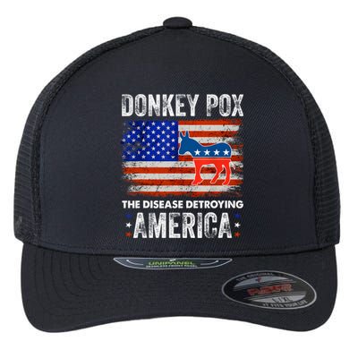 Donkey Pox The Disease Destroying America USA Flag Funny Flexfit Unipanel Trucker Cap