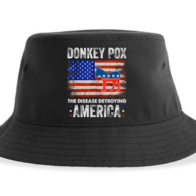 Donkey Pox The Disease Destroying America USA Flag Funny Sustainable Bucket Hat