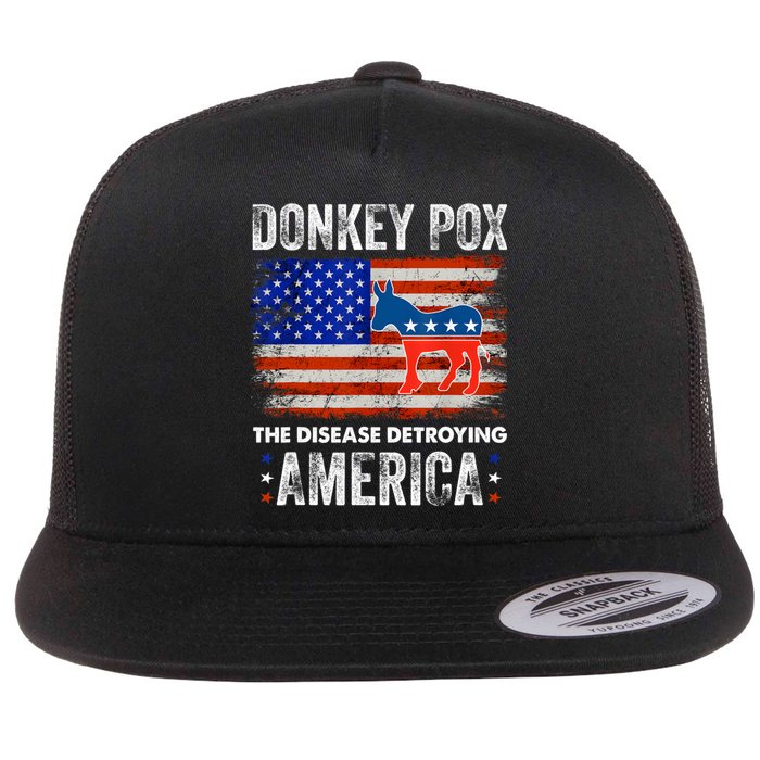 Donkey Pox The Disease Destroying America USA Flag Funny Flat Bill Trucker Hat