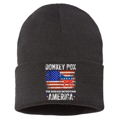 Donkey Pox The Disease Destroying America USA Flag Funny Sustainable Knit Beanie