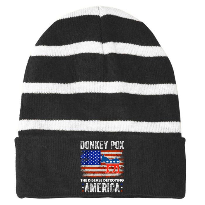 Donkey Pox The Disease Destroying America USA Flag Funny Striped Beanie with Solid Band