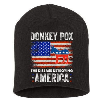 Donkey Pox The Disease Destroying America USA Flag Funny Short Acrylic Beanie