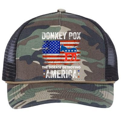 Donkey Pox The Disease Destroying America USA Flag Funny Retro Rope Trucker Hat Cap