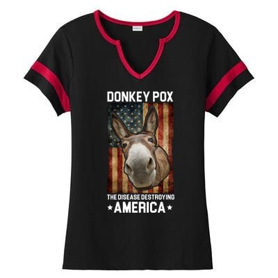 Donkey Pox The Disease Destroying America Funny Ladies Halftime Notch Neck Tee