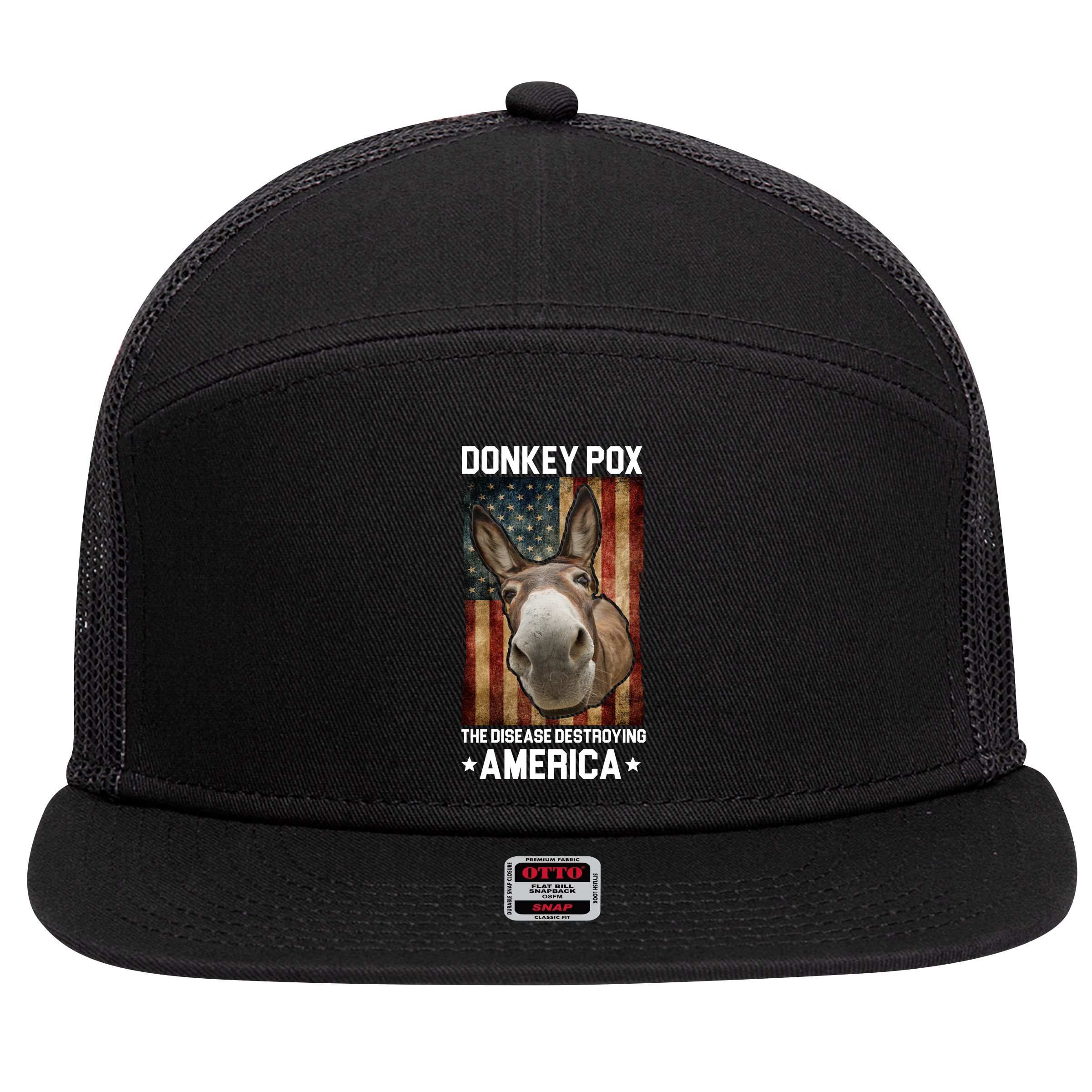 Donkey Pox The Disease Destroying America Funny 7 Panel Mesh Trucker Snapback Hat
