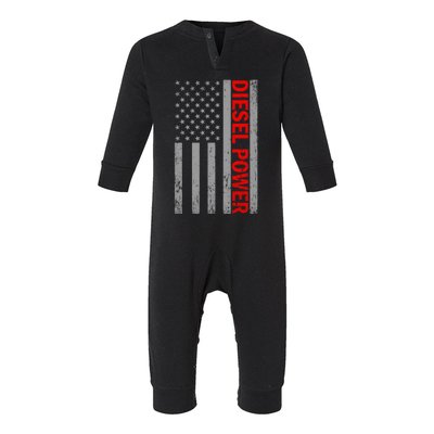 Diesel Power Usa Flag Truck Turbo Brothers Mechanic Gift Infant Fleece One Piece