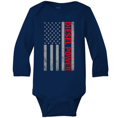 Diesel Power Usa Flag Truck Turbo Brothers Mechanic Gift Baby Long Sleeve Bodysuit