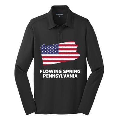 Distressed Patriotic Usa Flag Flowing Spring Pennsylvania Gift Silk Touch Performance Long Sleeve Polo