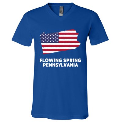 Distressed Patriotic Usa Flag Flowing Spring Pennsylvania Gift V-Neck T-Shirt