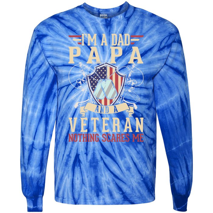 Dad Papa Us Veteran Patriotic Father American Gift Tie-Dye Long Sleeve Shirt