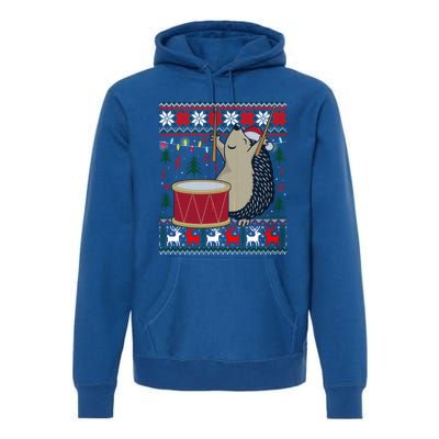 Drum Player Ugly Christmas Sweater Hedgehog Xmas Matching Premium Hoodie