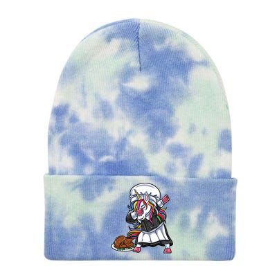 Dabbing Pilgrim Unicorn Turkey Thanksgiving Great Gift Tie Dye 12in Knit Beanie