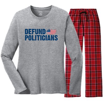 Defund Politicians United States Vintage Flag Women's Long Sleeve Flannel Pajama Set 