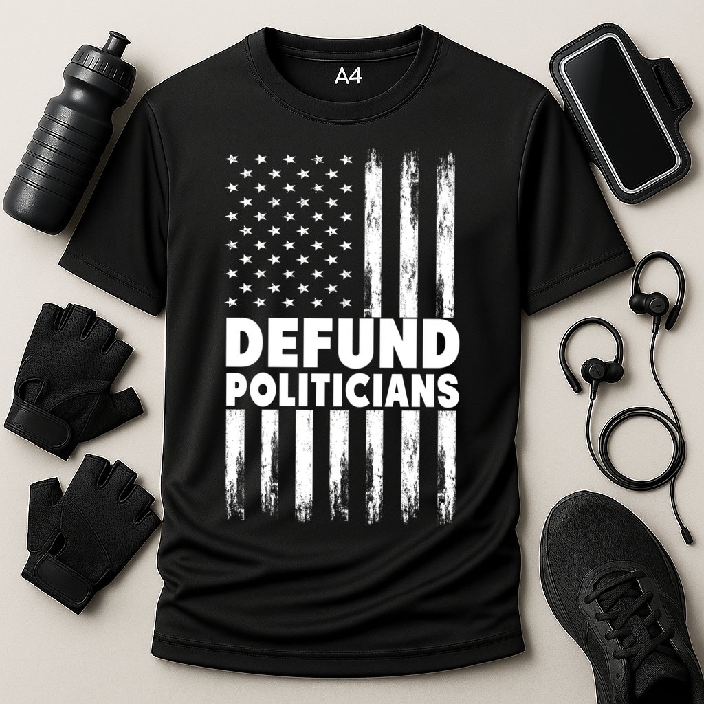 Defund Politicians USA Flag Cooling Performance Crew T-Shirt