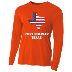 Distressed Patriotic Usa Flag Port Bolivar Texas Meaningful Gift Cooling Performance Long Sleeve Crew