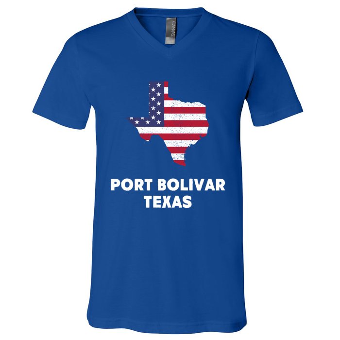 Distressed Patriotic Usa Flag Port Bolivar Texas Meaningful Gift V-Neck T-Shirt