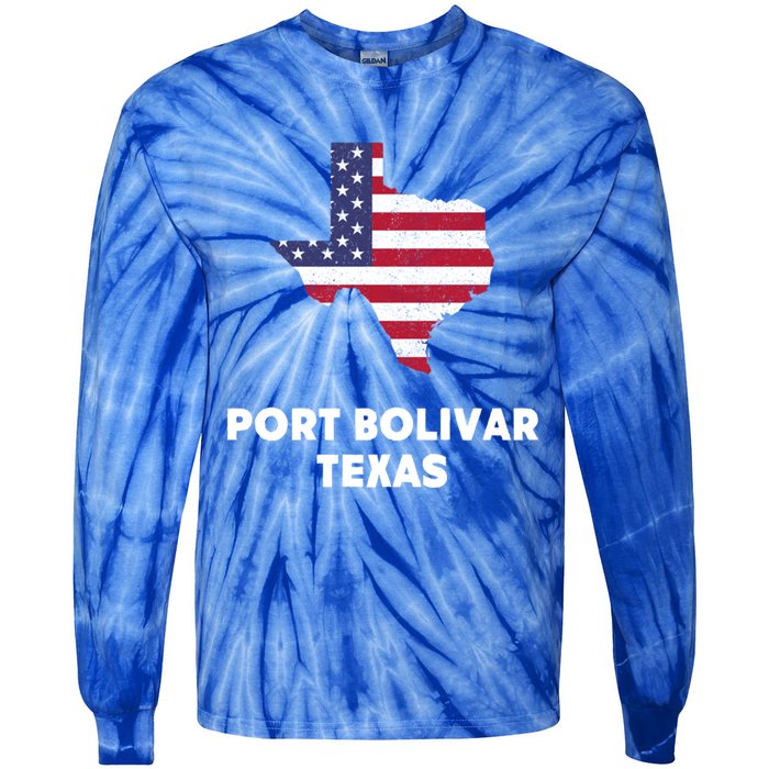 Distressed Patriotic Usa Flag Port Bolivar Texas Meaningful Gift Tie-Dye Long Sleeve Shirt