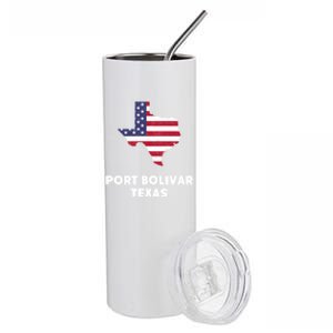 Distressed Patriotic Usa Flag Port Bolivar Texas Meaningful Gift Stainless Steel Tumbler