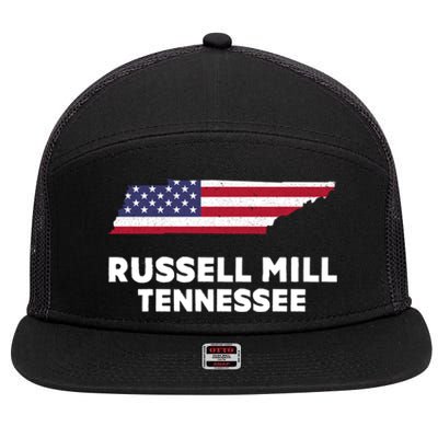 Distressed Patriotic Usa Flag Russell Mill Tennessee Cute Gift 7 Panel Mesh Trucker Snapback Hat