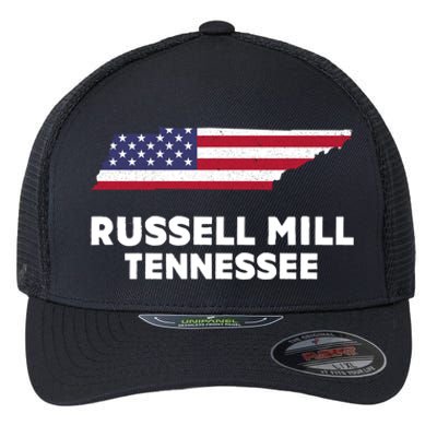 Distressed Patriotic Usa Flag Russell Mill Tennessee Cute Gift Flexfit Unipanel Trucker Cap