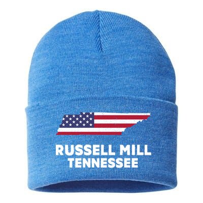 Distressed Patriotic Usa Flag Russell Mill Tennessee Cute Gift Sustainable Knit Beanie