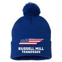 Distressed Patriotic Usa Flag Russell Mill Tennessee Cute Gift Pom Pom 12in Knit Beanie