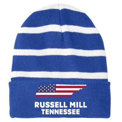 Distressed Patriotic Usa Flag Russell Mill Tennessee Cute Gift Striped Beanie with Solid Band