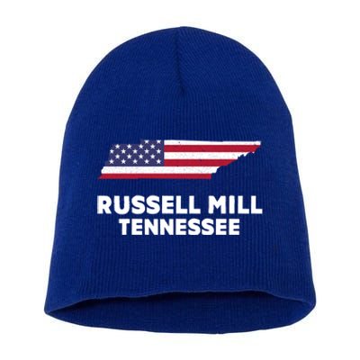 Distressed Patriotic Usa Flag Russell Mill Tennessee Cute Gift Short Acrylic Beanie