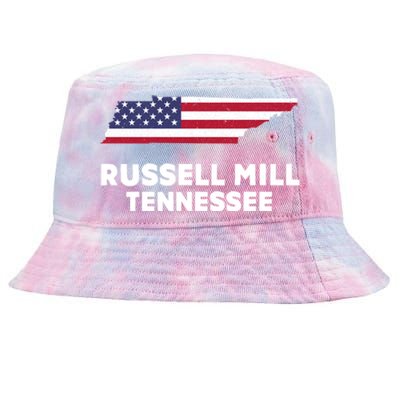 Distressed Patriotic Usa Flag Russell Mill Tennessee Cute Gift Tie-Dyed Bucket Hat