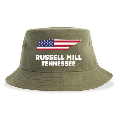 Distressed Patriotic Usa Flag Russell Mill Tennessee Cute Gift Sustainable Bucket Hat