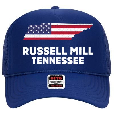 Distressed Patriotic Usa Flag Russell Mill Tennessee Cute Gift High Crown Mesh Back Trucker Hat