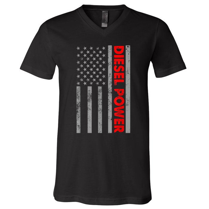 Diesel Power USA Flag Truck Turbo Brothers Mechanic V-Neck T-Shirt