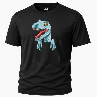 Dinosaur Pocket Velociraptor Peeking Out Pocket Dinosaur Performance Shirt